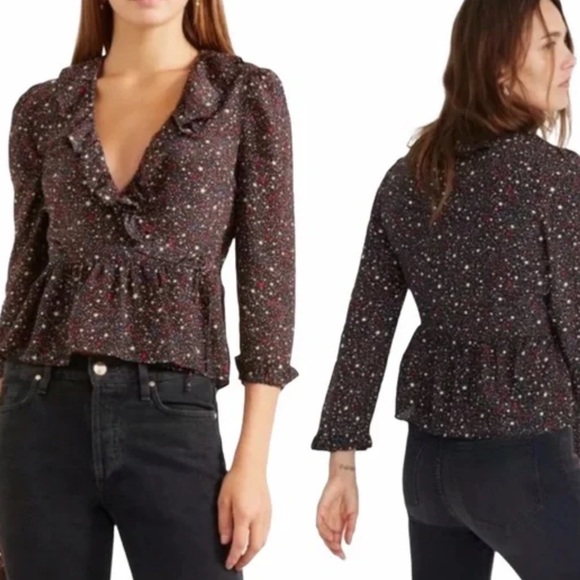 Madewell 100% Silk Ruffle Hem Wrap Blouse M - Picture 4 of 8